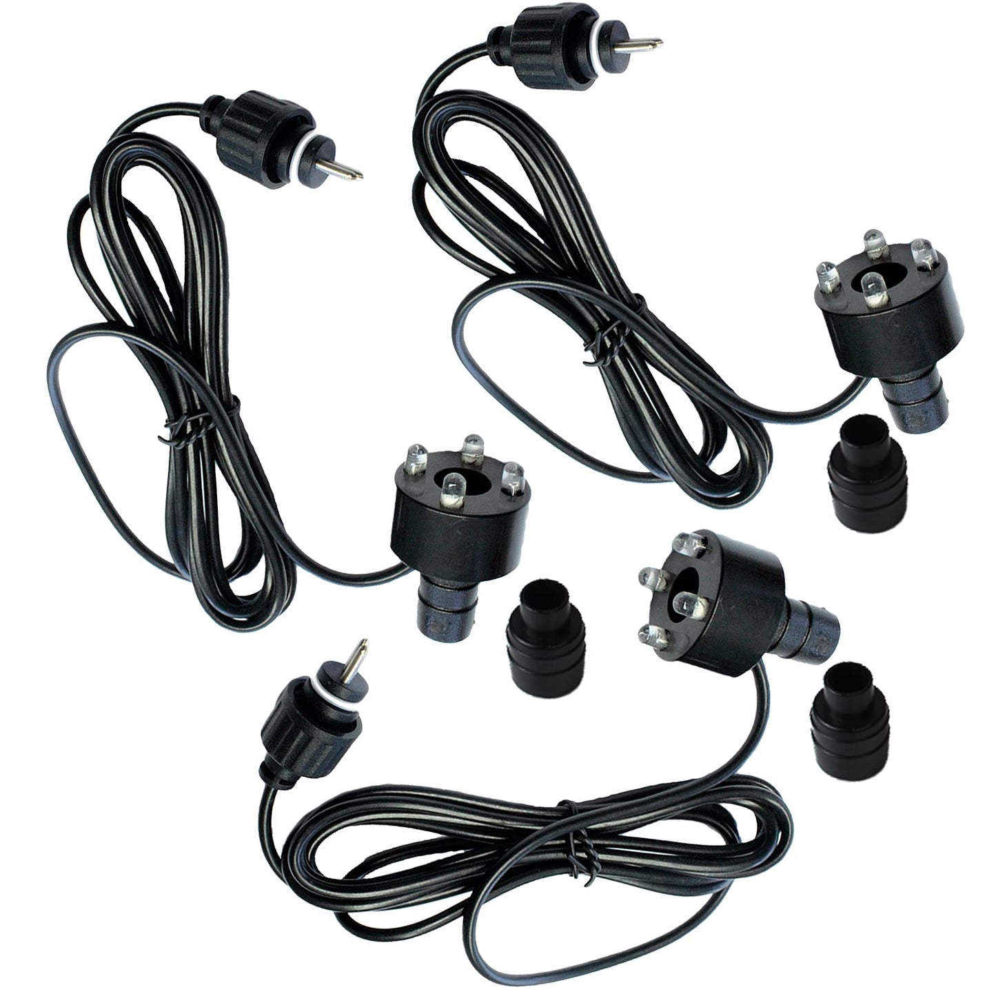 3-piece set LED fountain lighting Cold-White 12V AC | Replacement lighting for fountains & water features | Without power supply | 2m cable | Double pin standard plug | Includes 1/2" & 3/4" hose connections