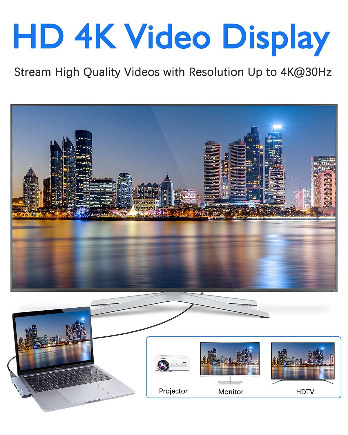 7 IN 2 USB C Hub for MacBook Pro MacBook Air, DEMKICO USB C Dock, MacBook Pro Adapter with 4K HDMI, USB 3.0 & USB 2.0 ports, SD/TF card reader, Thunderbolt 3 (87W PD), and USB C Female Port.