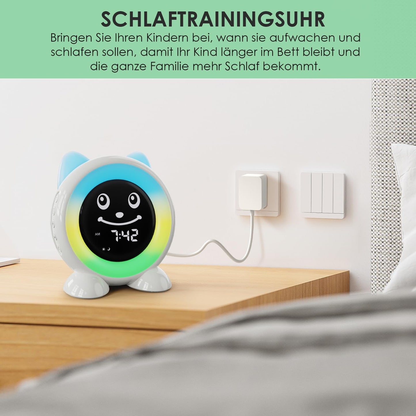 FiveHome Alarm Clock Kids Sleep Trainer Children's Digital Light Alarm Clock with 11 colors Night Light | Timer | Snooze Function | Gift for Girls and Boys Cat Clock