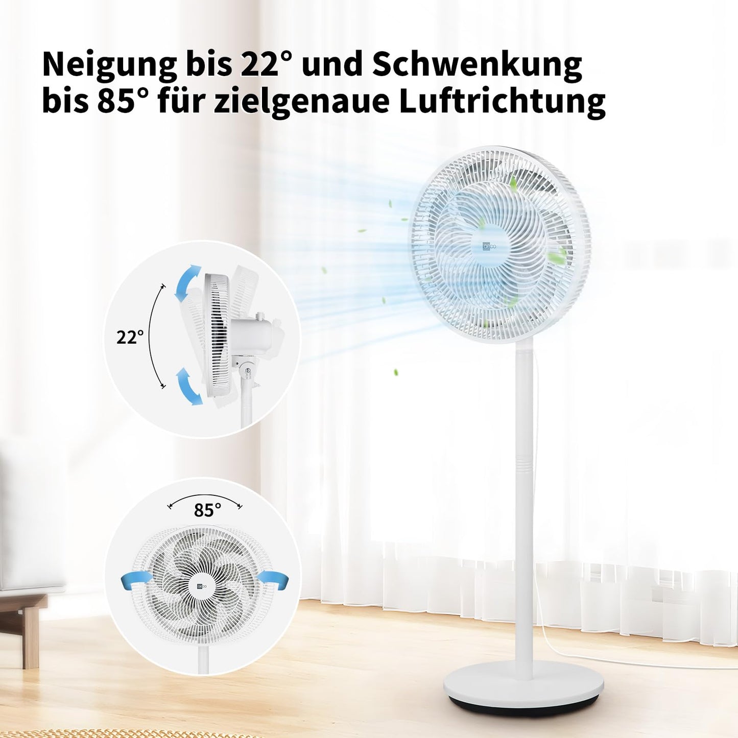 aeco AirX-Flow 100 Stand Fan 2-in-1 Stand & Table Fan 3 Speed Settings Adjustable Height Oscillation 85° 55W Powerful 7-Blade Fan Circulates Air
