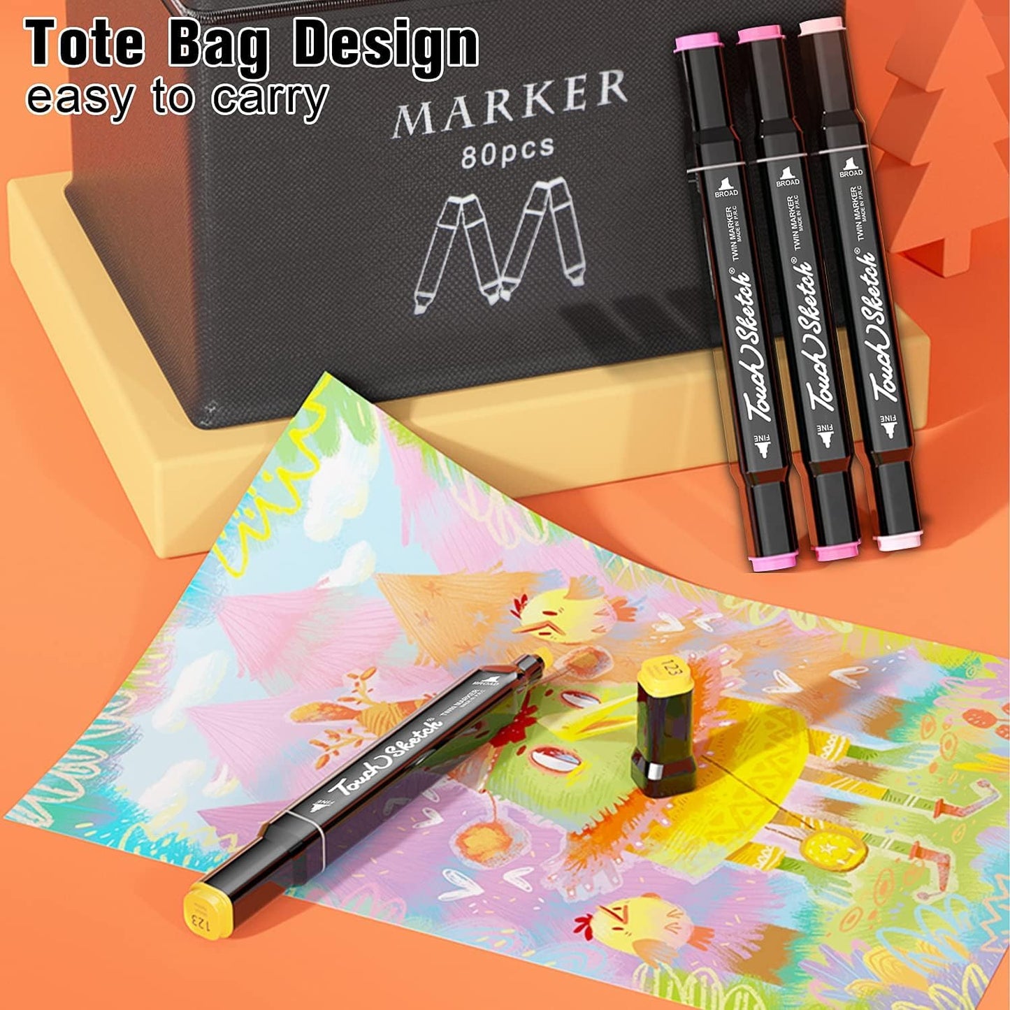 AOMEES 80+4 Colors Graffiti Pens Set, Chisel & Fine Double Tip Art Sketch Twin Tip Marker Set, 2 Second Quick Drying for Drawing, Design, Rendering, Lettering, Manga (80-1)
