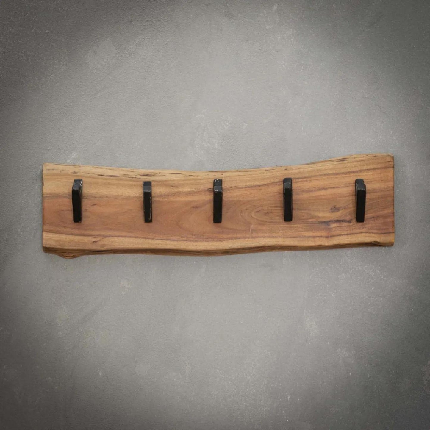 RINGO-Living wall coat rack 60cm - Slim clothing rack with 5 hooks for your jackets, coats, & scarves - Vintage clothes rack made of solid natural wood - Rustic wall shelf for the hallway