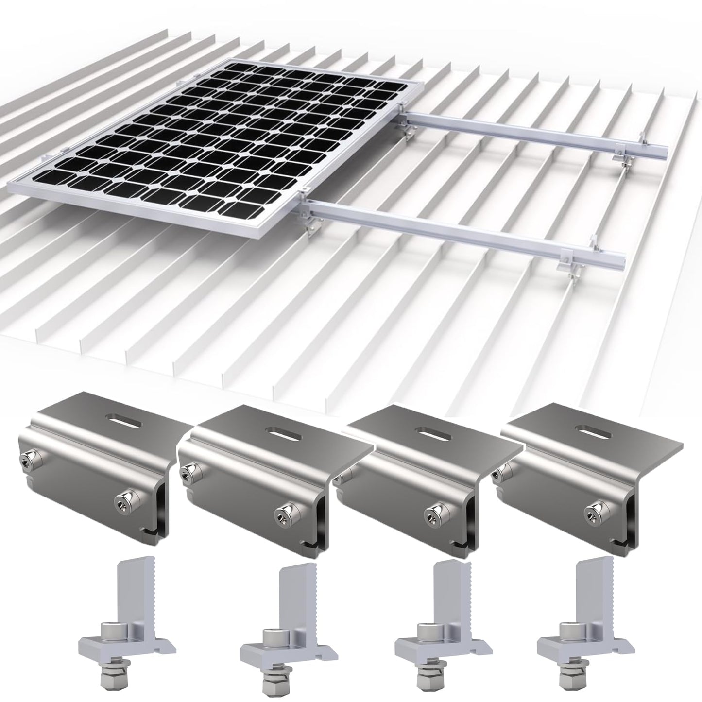 4PCS standing seam roof clamp with stabilization clip, standing seam roof clip, stainless steel solar mounting clamp.