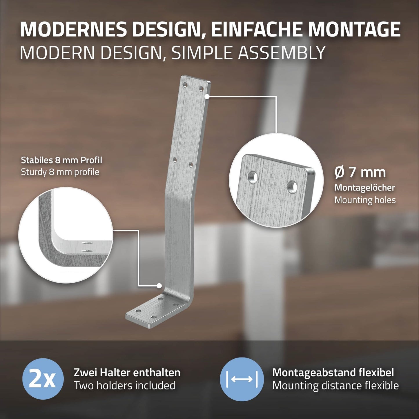 ML-Design 2 Piece Backrest Bracket, Silver, made of stainless steel, 345x90x50 mm, bench backrest, bench back, backrest for screwing, metal backrest bracket profile for seat benches, beds, chairs.