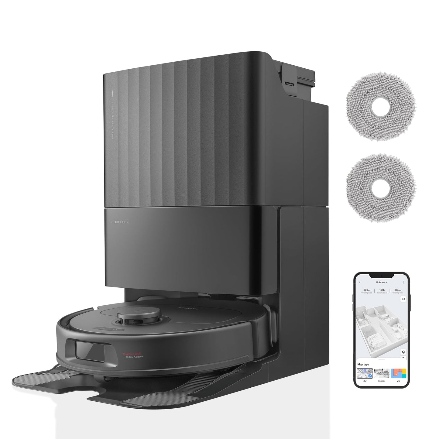 roborock Qrevo S robot vacuum with mopping function, 7000 Pa HyperForce® suction power, 45 dB(A) silent drying, PreciSense® LiDAR navigation, includes 2 mop cloths, robot vacuum set (Black)
