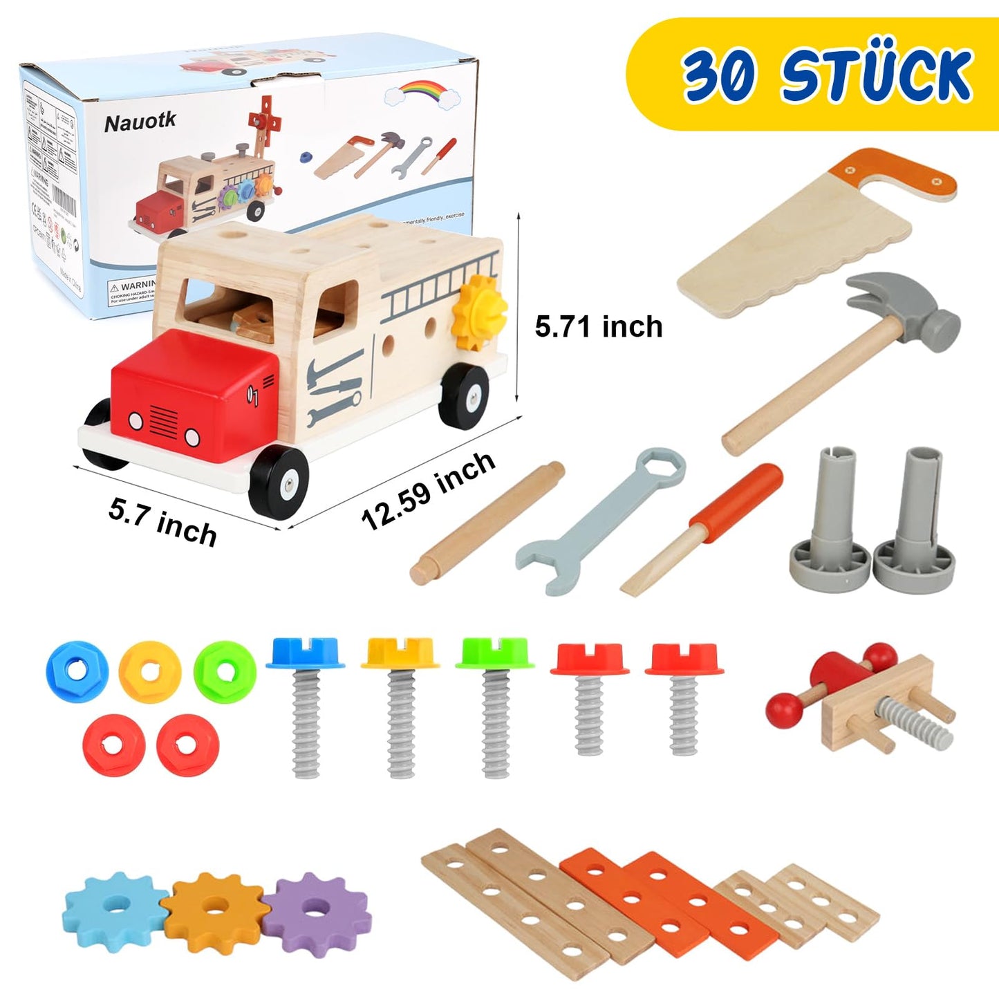 Toolbox for kids workbench, Montessori wooden toy kids toolset for ages 2 3 4, toy toolbox learning games tool kit kids tool cart gift boy girl 2 3 4 years.
