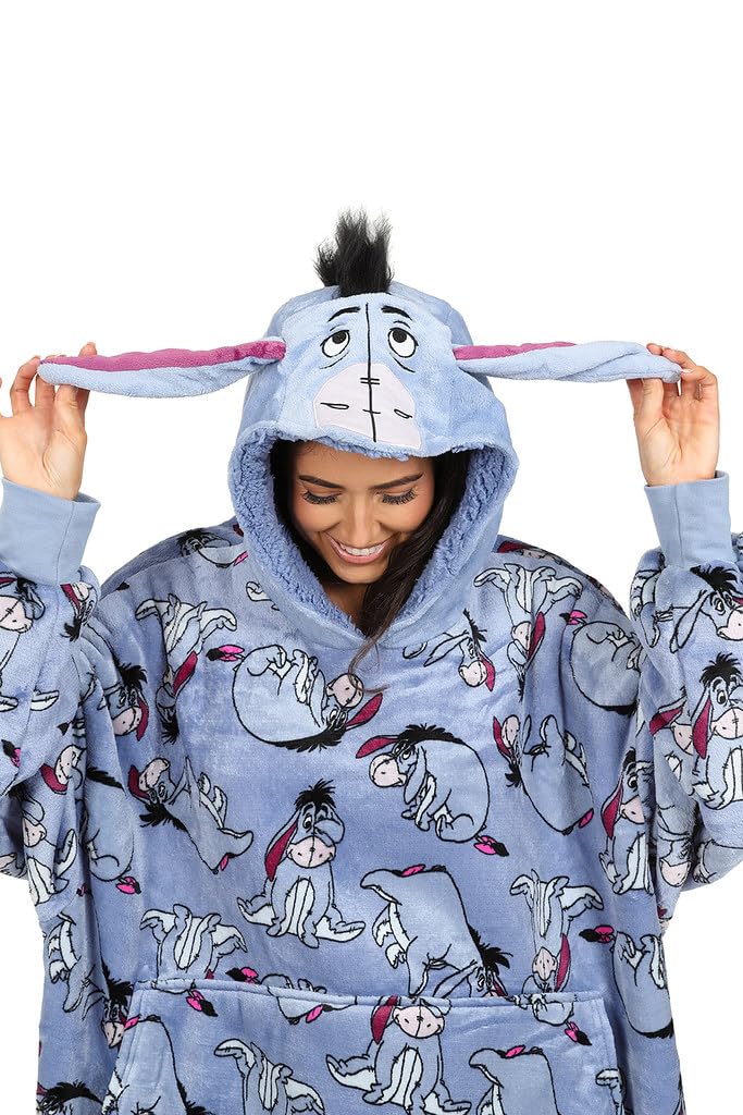 Disney Eeyore Women's Hoodie, Oversized Fleece Blanket, Blue, One Size