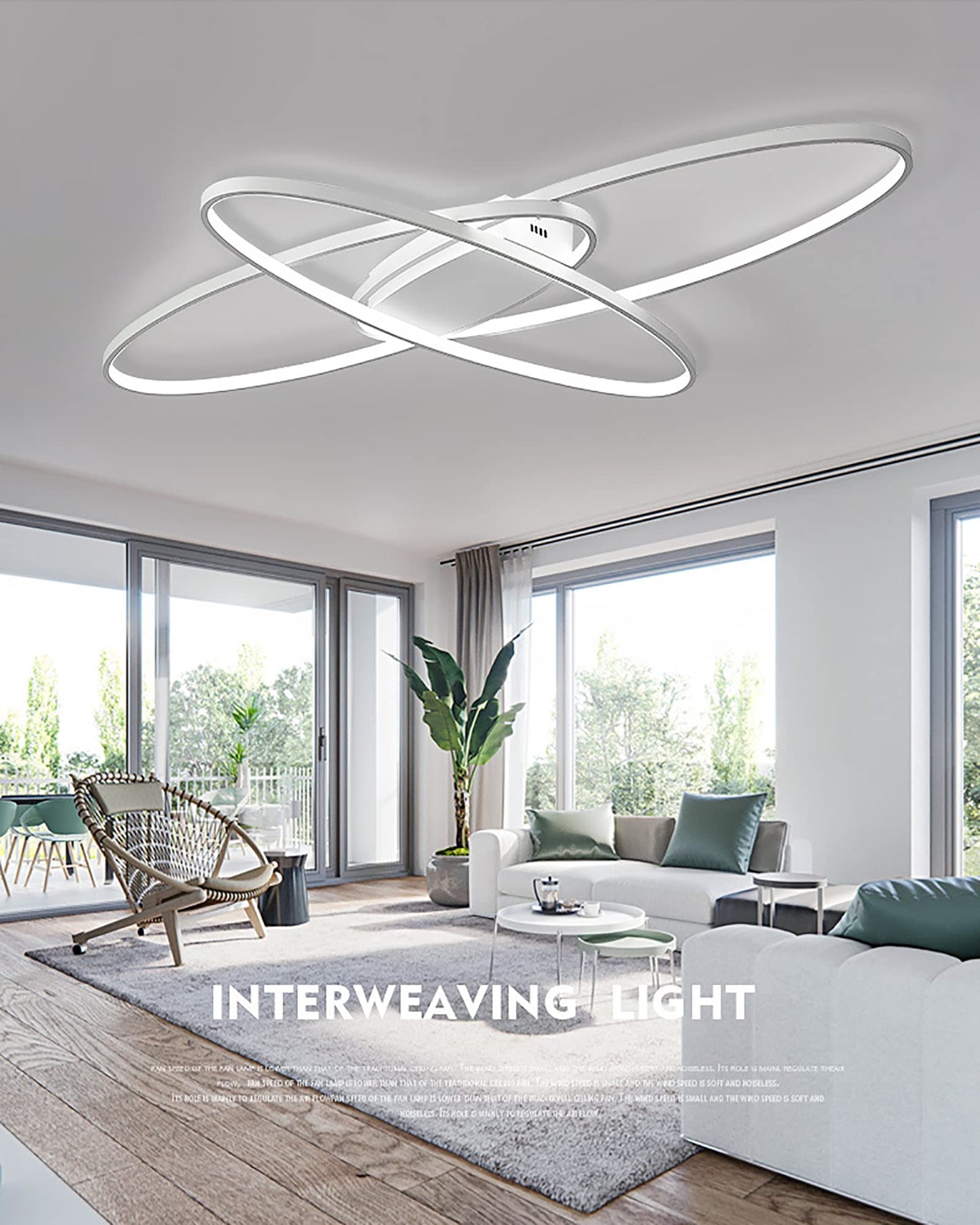 MQW LED Ceiling Light Dimmable Modern Ceiling Lamp Living Room Lamp Bedroom Lamp Ceiling with Remote Control 62W Interior Design Ceiling Lighting for Living Room Study Kitchen Office White, 130cm