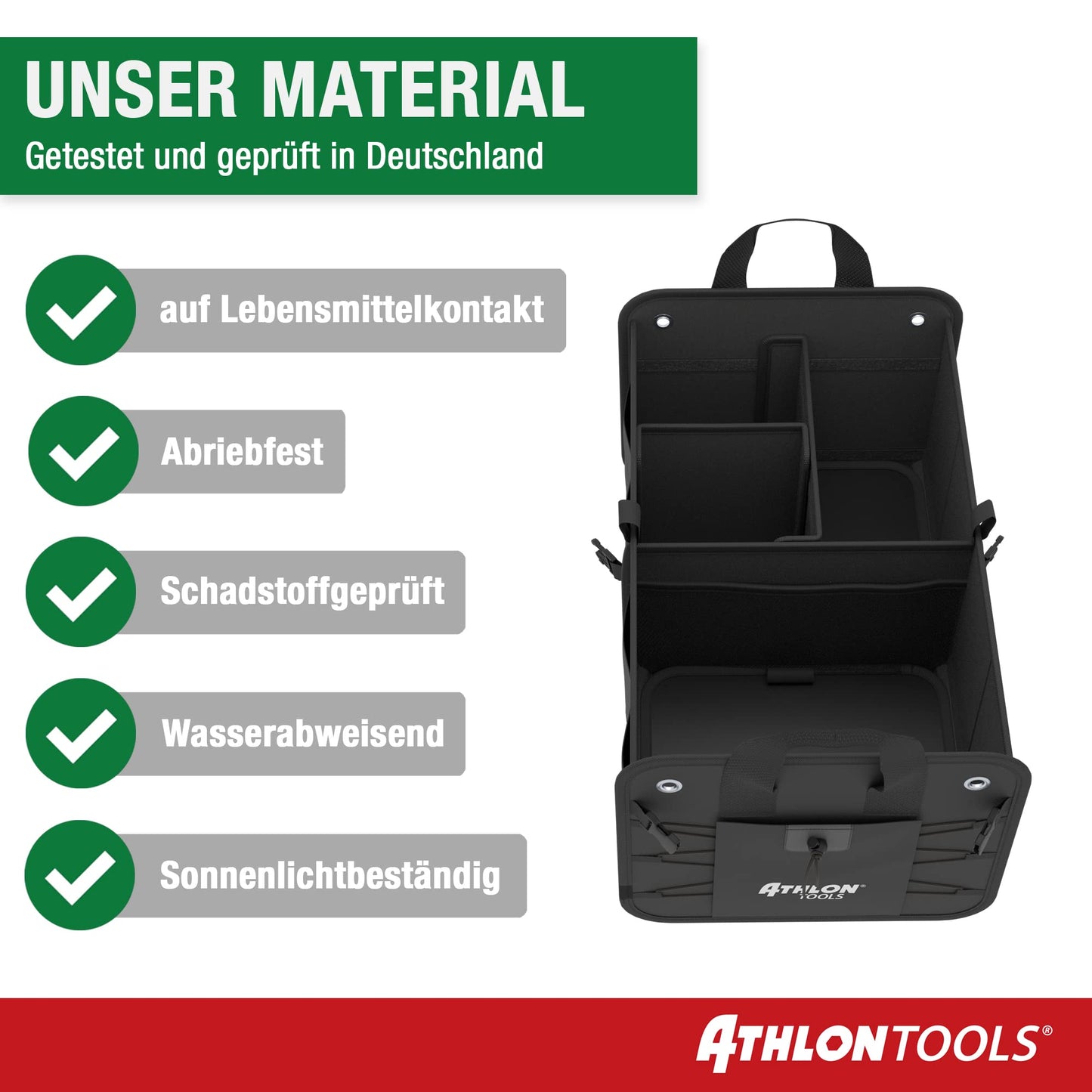 ATHLON TOOLS Premium trunk bag with lid - 60 liter XXL trunk organizer - extra sturdy & waterproof bottoms - food-safe - with anti-slip velcro