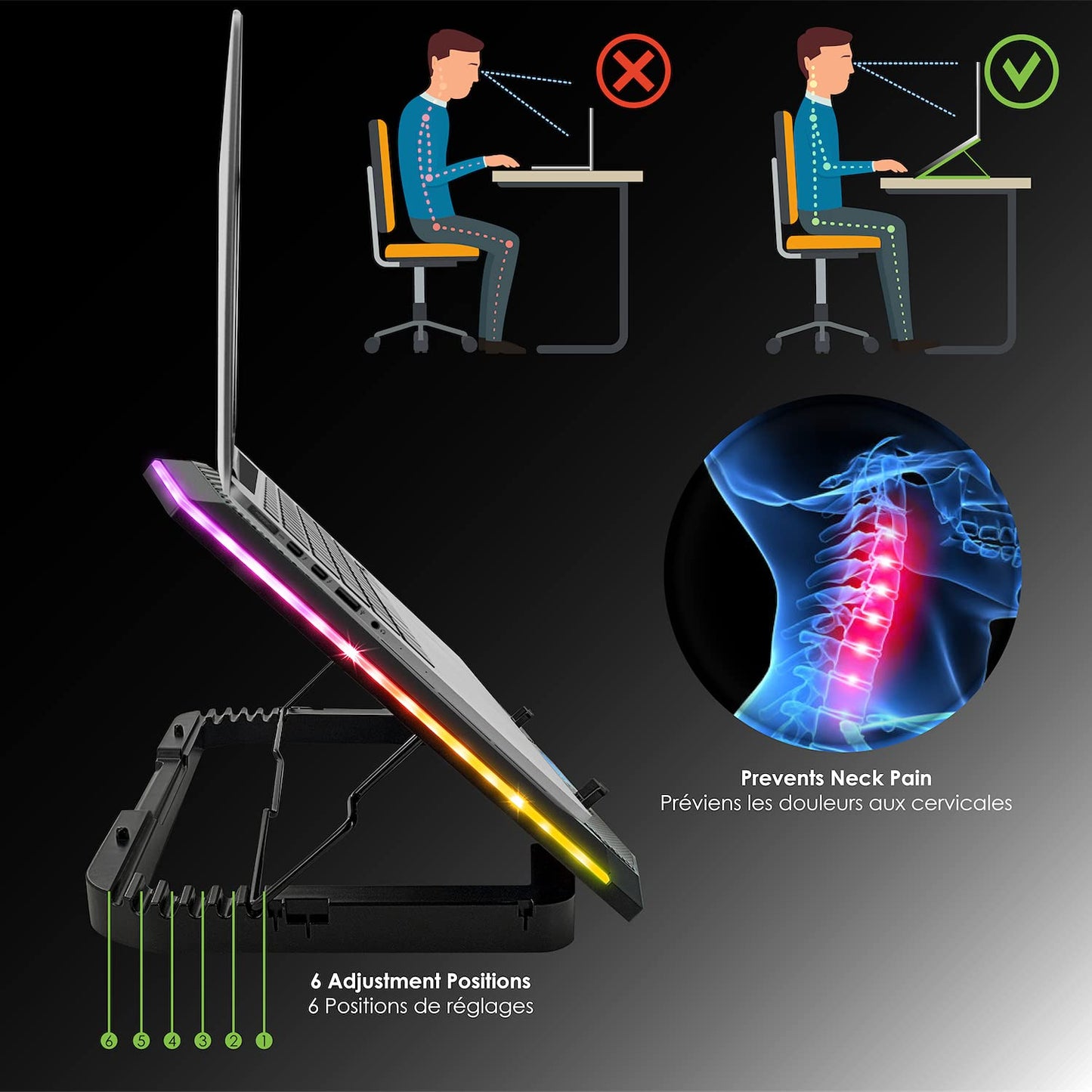 EMPIRE GAMING - Guardian S-C100 Laptop Cooler RGB Gamer - 6 Fans - LCD Controller - 5 Height Adjustments - Compatible for 12 to 17 Inches - Detachable Smartphone Holder, Air