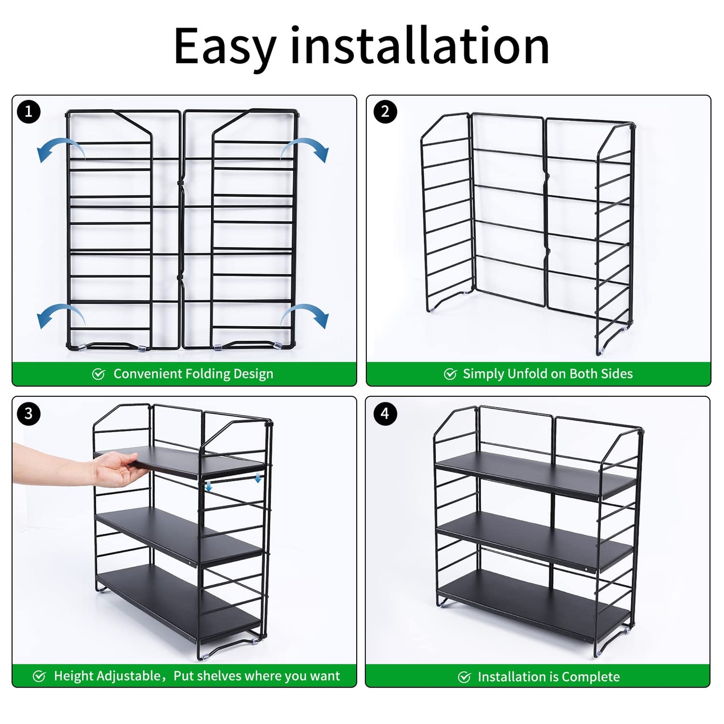 AIRUJIA metal spice rack, 3 levels adjustable kitchen shelf, desk organizer suitable for kitchen, bathroom, and bedroom, standing kitchen rack storage bathroom black.