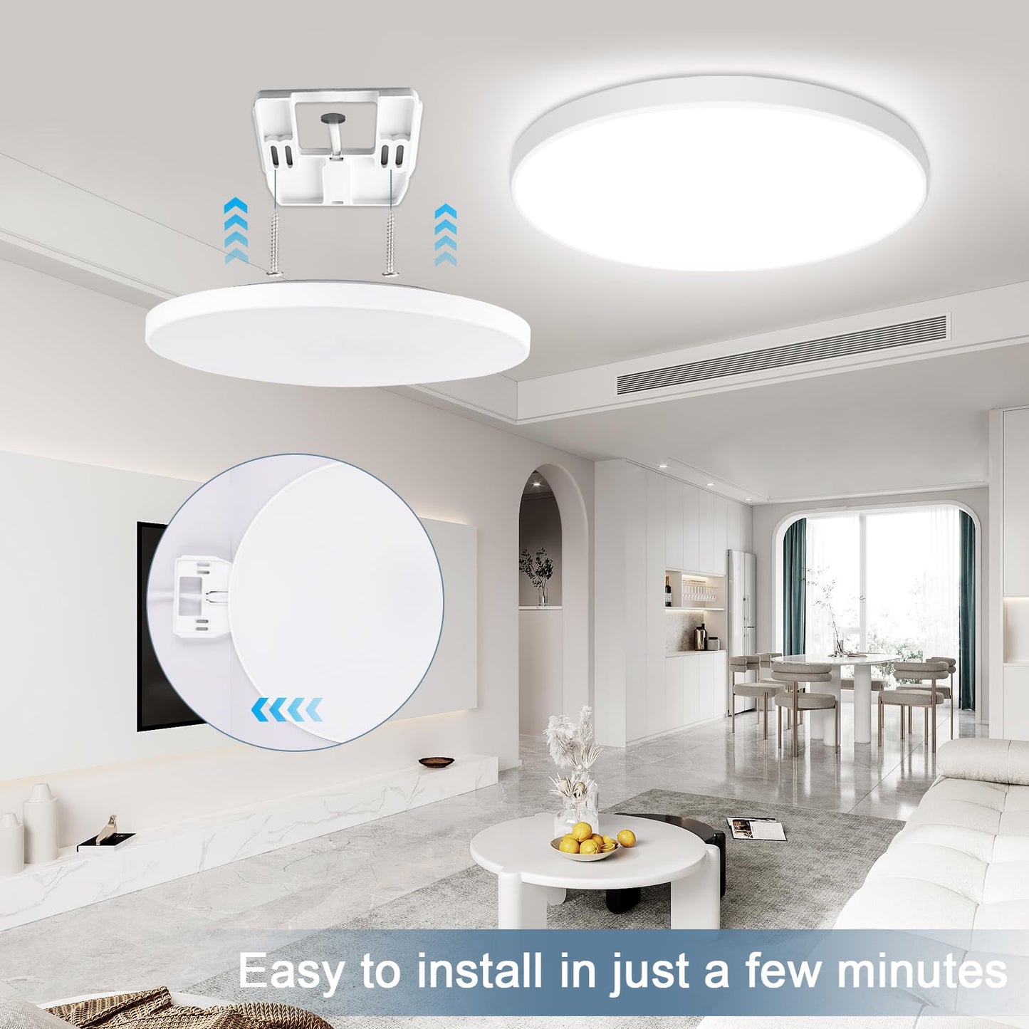OPPEARL LED Ceiling Light Dimmable with Remote Control, 24W 16 Million RGB Color Changing Smart LED Ceiling Light Controllable via App, 2400LM Ceiling Lighting Ø30CM Lamp for Living Room Bedroom, White
