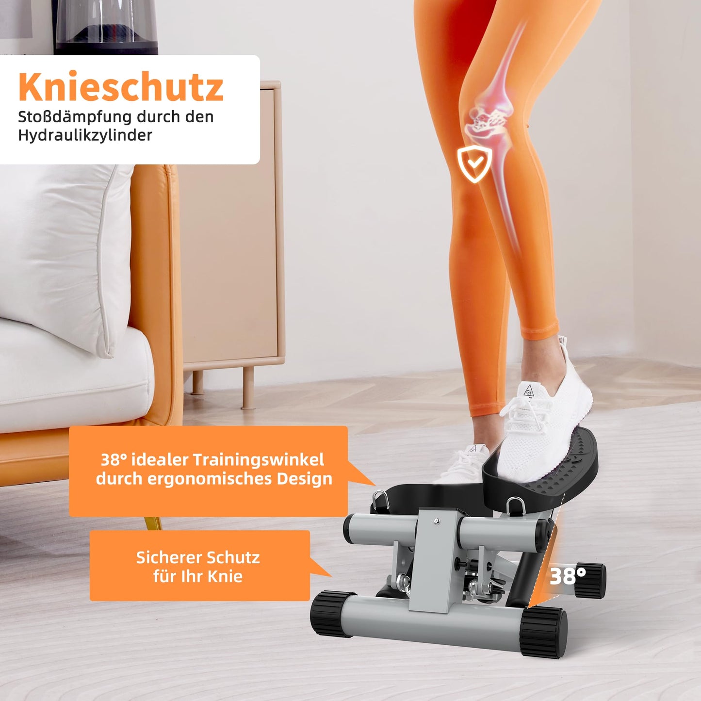 Niceday Mini Stepper for Home | Up-Down Stepper with Power Ropes | Home Trainer with LCD Display | 2 in 1 Training Device up to 100kg | Leg/Arm Trainer, Home Fitness Exercise