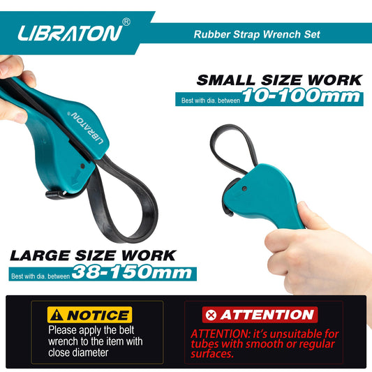 LIBRATON Band Type Oil Filter Wrench, Universal Rubber Strap Wrench, 2-piece adjustable oil filter band wrench set, Universal oil filter wrench for plumbing, oil filters, shower heads, glass openers
