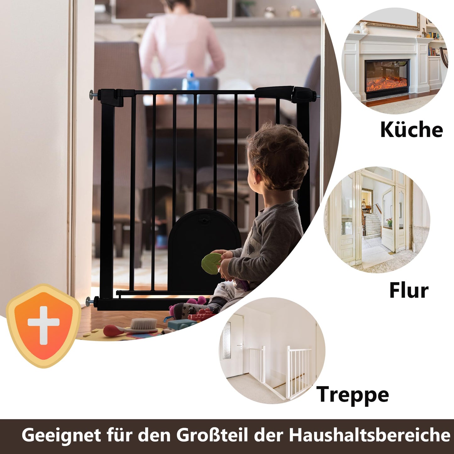 YRHome door guard without drilling stair gate stair guard for children baby gate with sliding door for dogs & cats Auto-Close 180° Two-way opening baby safety gate, 95-105 cm, Black