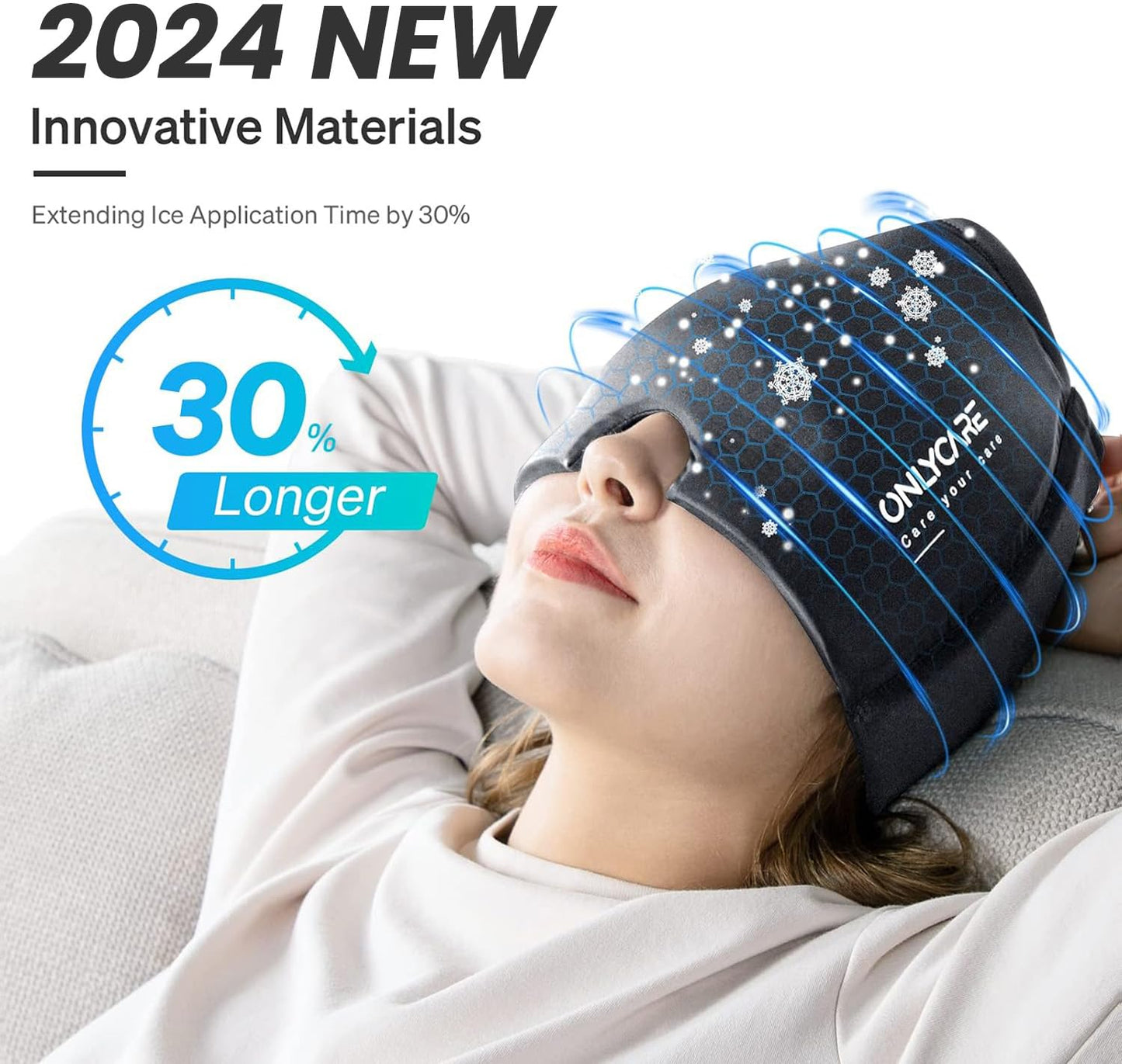 ONLYCARE Migraine Mask, Upgraded Cooling Mask Sleep Mask Cooling Cap 360° Gel Surround cooling pads for migraine, headaches, pressure