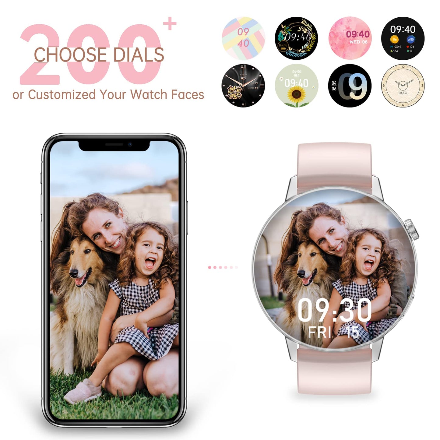 Erkwei smartwatch women with Bluetooth calls 1.32 inch touchscreen ladies watch for iPhone Android women's fitness watch with pedometer heart rate monitor sleep monitor SpO2 monitoring