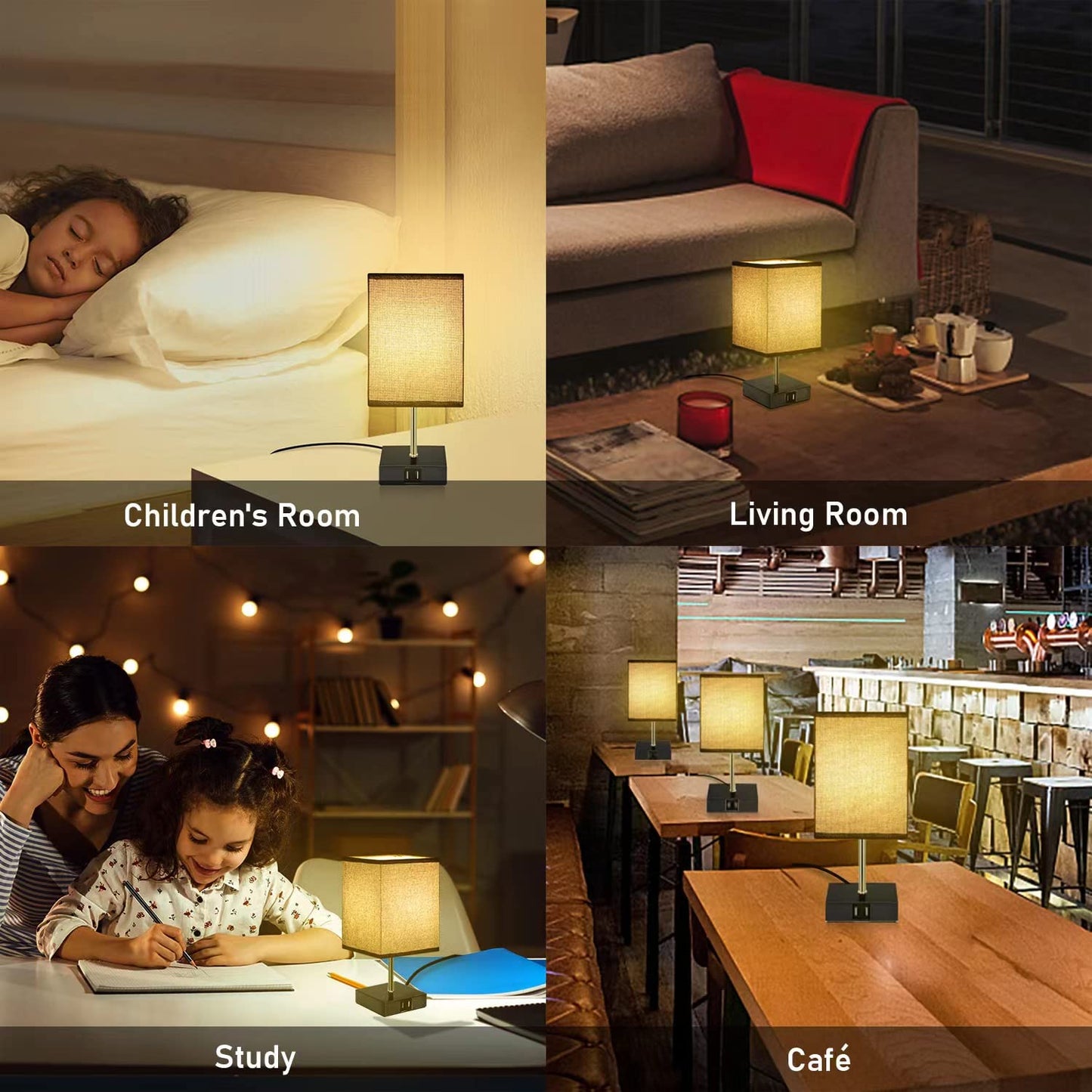 kioooki nightstand lamp Touch Dimmable with 2 USB ports, 2 pack bedside lamps with warm white 3 adjustable brightness levels, modern table lamp for living room bedroom, 4 E14 light bulbs