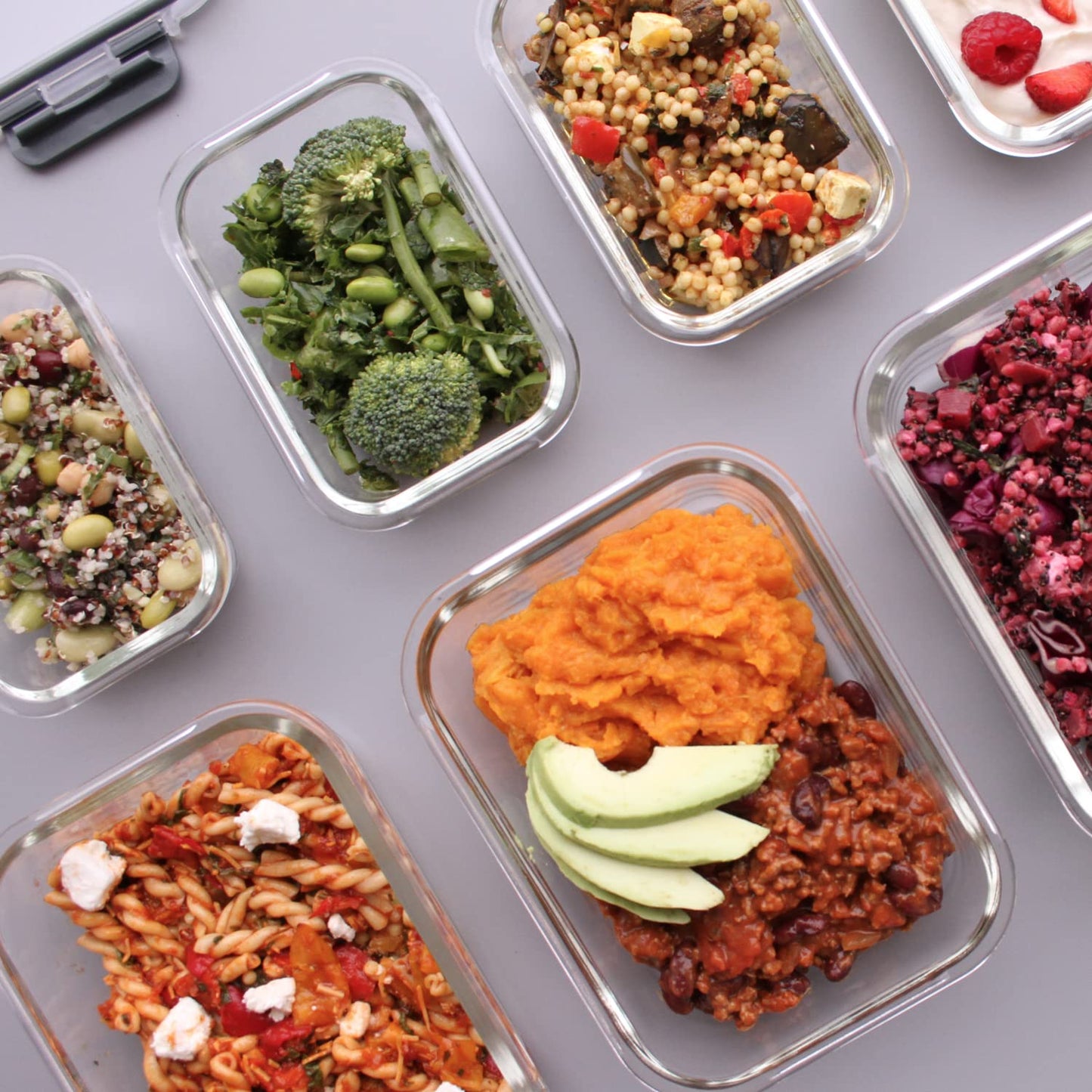 GOOD FOR YOU - Meal prep boxes & glass food storage containers set - 20 pieces (10 containers & 10 lids), dishwasher, microwave & freezer safe, BPA-free, borosilicate glass containers.