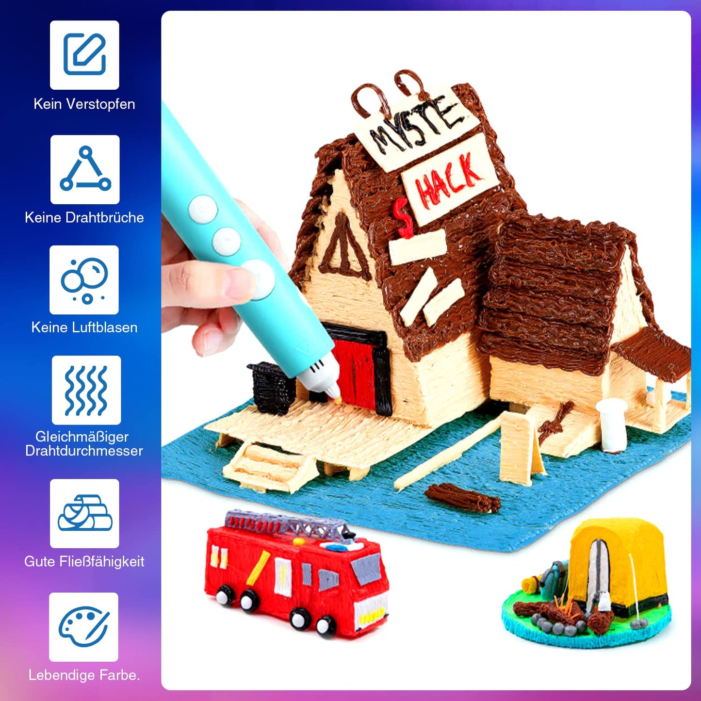 ANCHARA 3D pen filament PCL, 20 colors, 10m each - 3D pen PCL filament 1.75mm, 3D pen color set for low temperatures, 3D kids pen and 3D printing pen accessories.