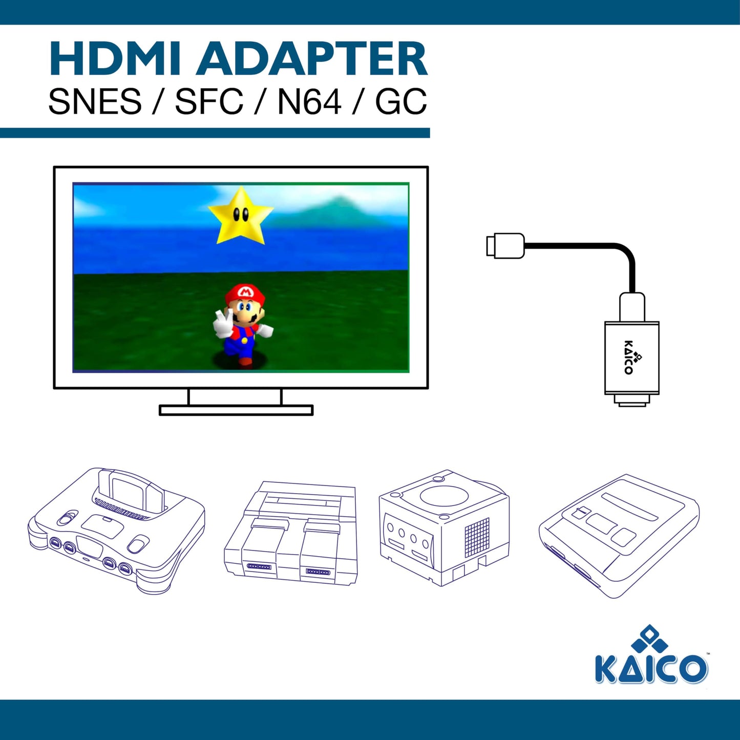 Kaico Gamecube HDMI and N64 HDMI Adapter for S-Video and Composite - Compatible with Nintendo N64, Super Nintendo SNES, Famicom, and Gamecube - Easy plug & play solution.