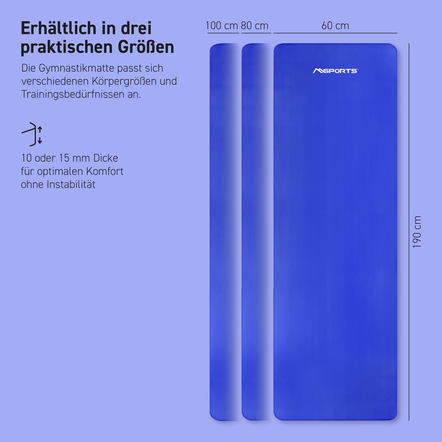 MSPORTS Gymnastics Mat Premium incl. carrying strap + exercise poster + workout app I skin-friendly fitness mat 190 x 60 x 1.0 cm - royal blue - phthalate-free yoga mat