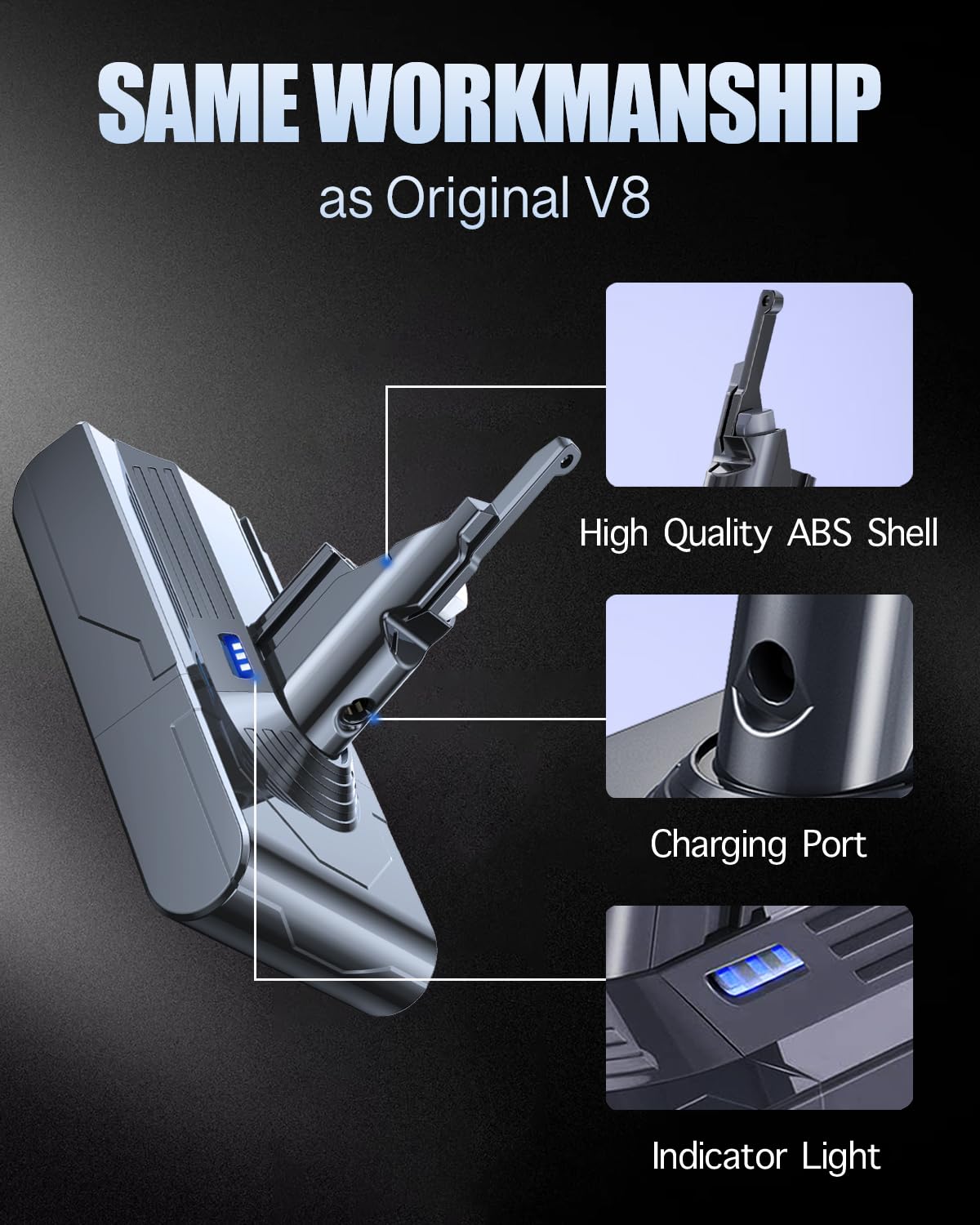 6000mAh battery compatible with Dyson V8 Absolute, Animal, Animal Exclusive, Fluffy, SV10