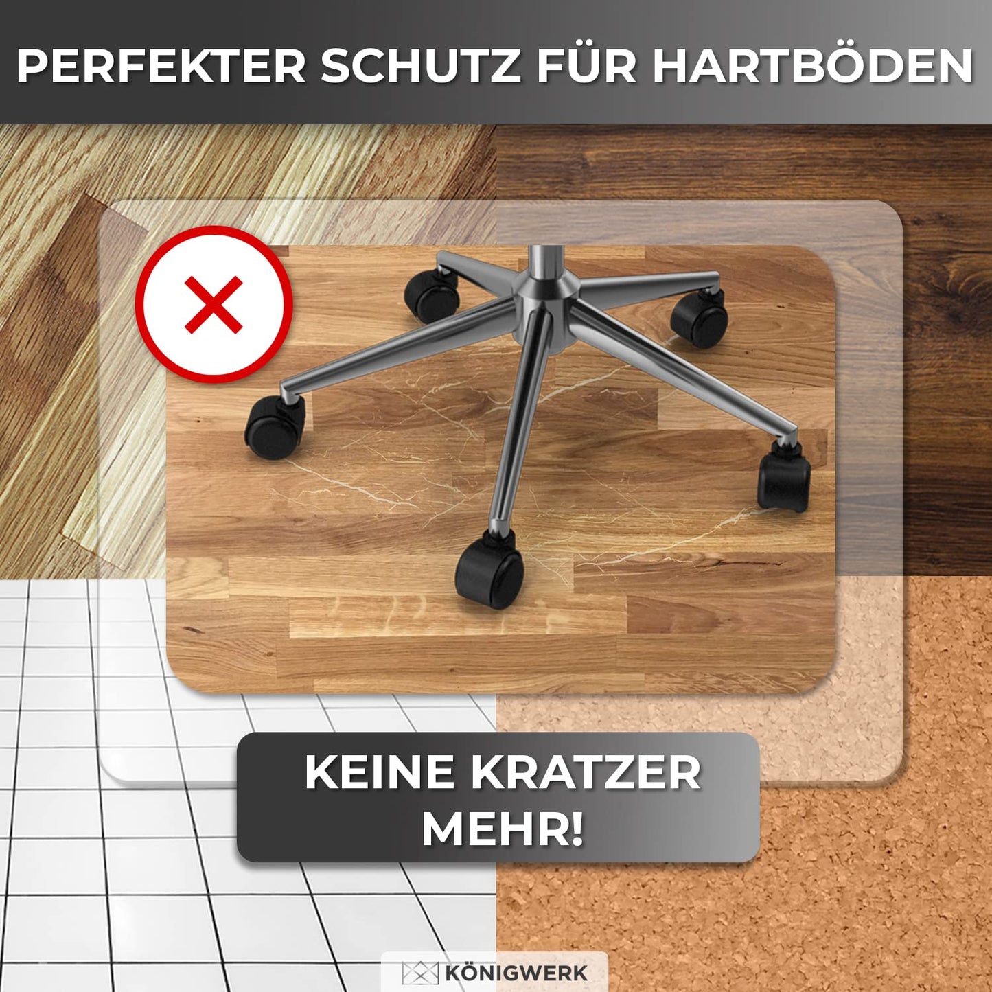 Kingwork floor protection mat for office chair in various sizes - office chair pad non-slip in milky white - Made in Germany - 90 x 120 cm