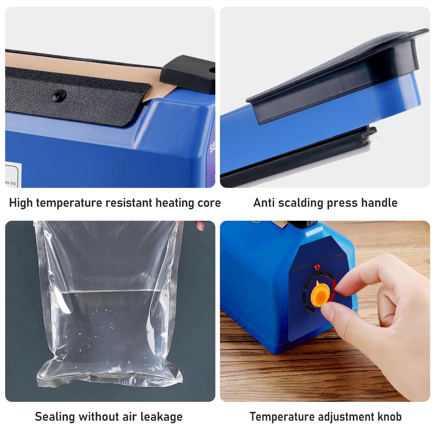 300 mm film sealing machine - Hand-operated sealer with 3 mm sealing width, 8-level temperature control, suitable for plastic bags, aluminum foil bags, kraft paper bags Blue