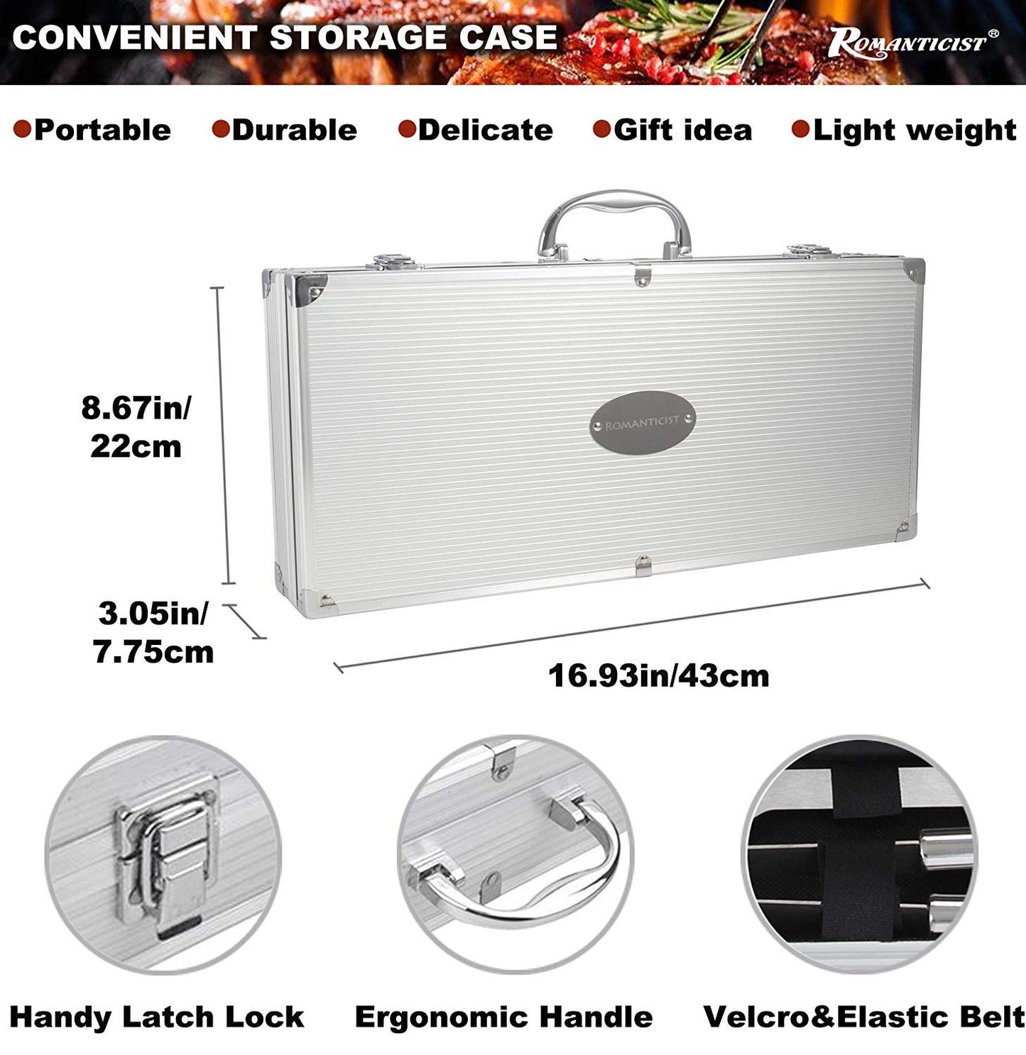 28-piece grill accessory set for men - Premium stainless steel grill case with grill mat, grill utensils for dad, men, and women - perfect for gas grill, charcoal grill, and camping.