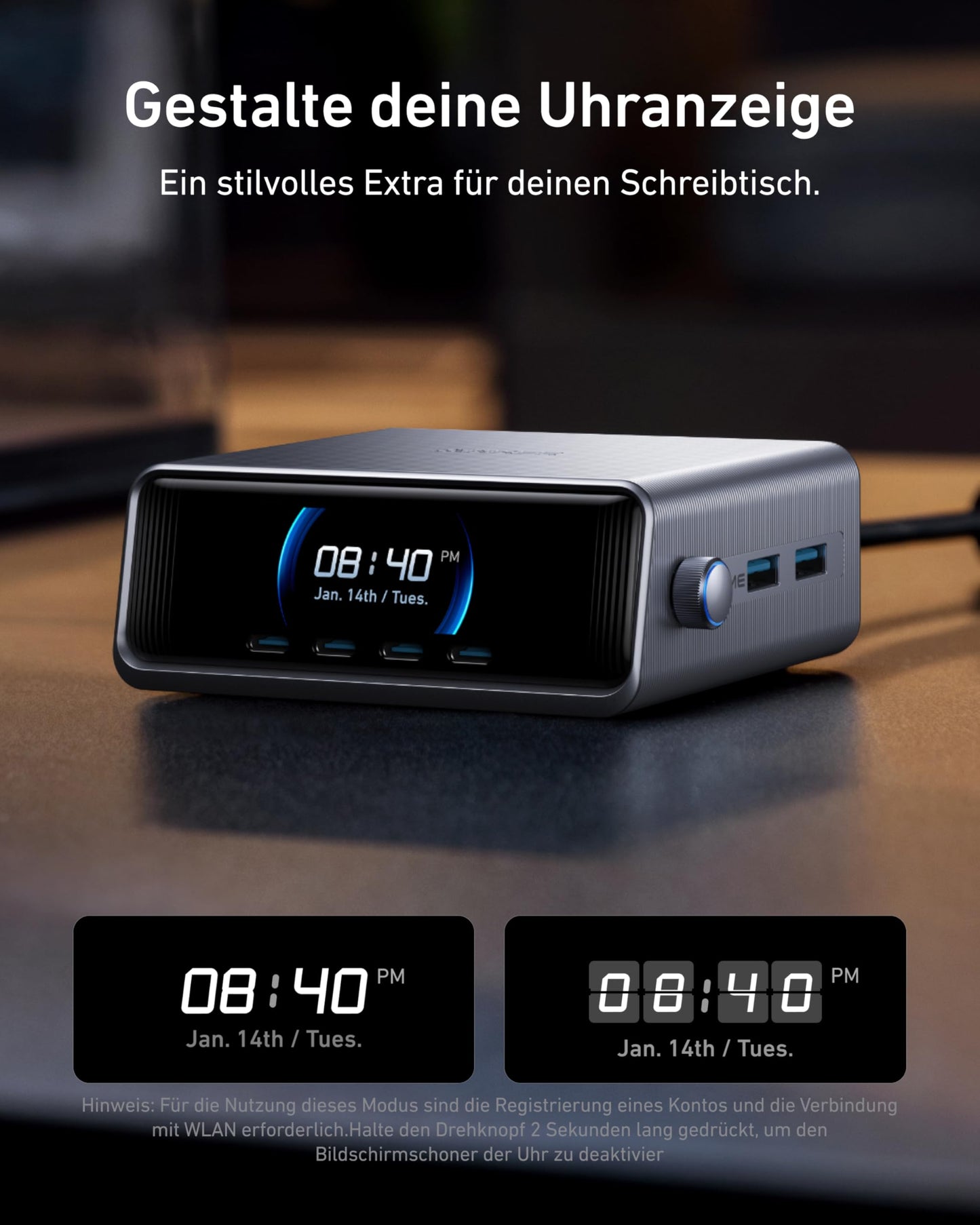 Anker Prime 250W USB-C Charger, Ultra-fast 6-Port GaN Charging Station, 2.26" LCD Display and Smart Control Dial, compatible with MacBook Pro/Air, iPhone 17/16/15, Pixel, Galaxy, Apple Watch & more