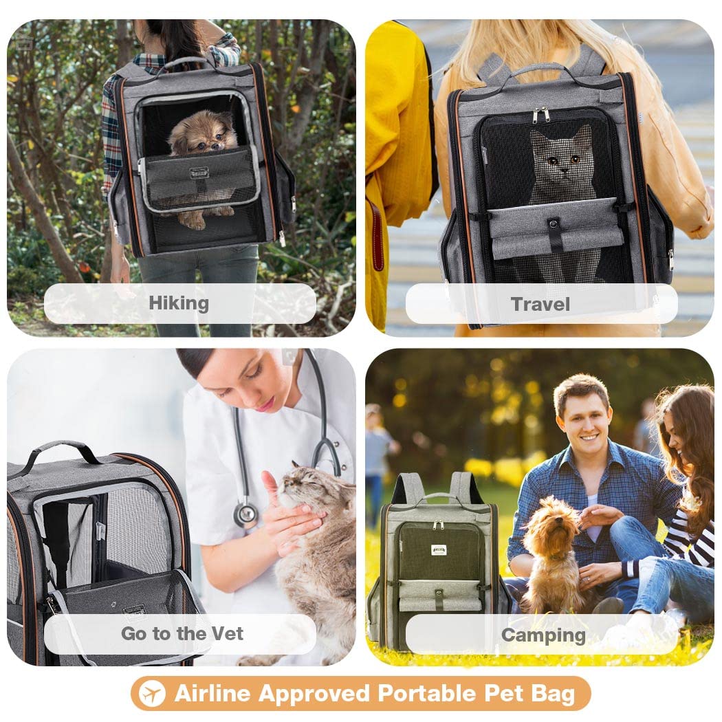 Lekebobor Cat Backpack Carrier, expandable pet carrier backpack for small dogs, medium cats, up to 18 lbs, dog backpack carrier, hiking, outdoor use