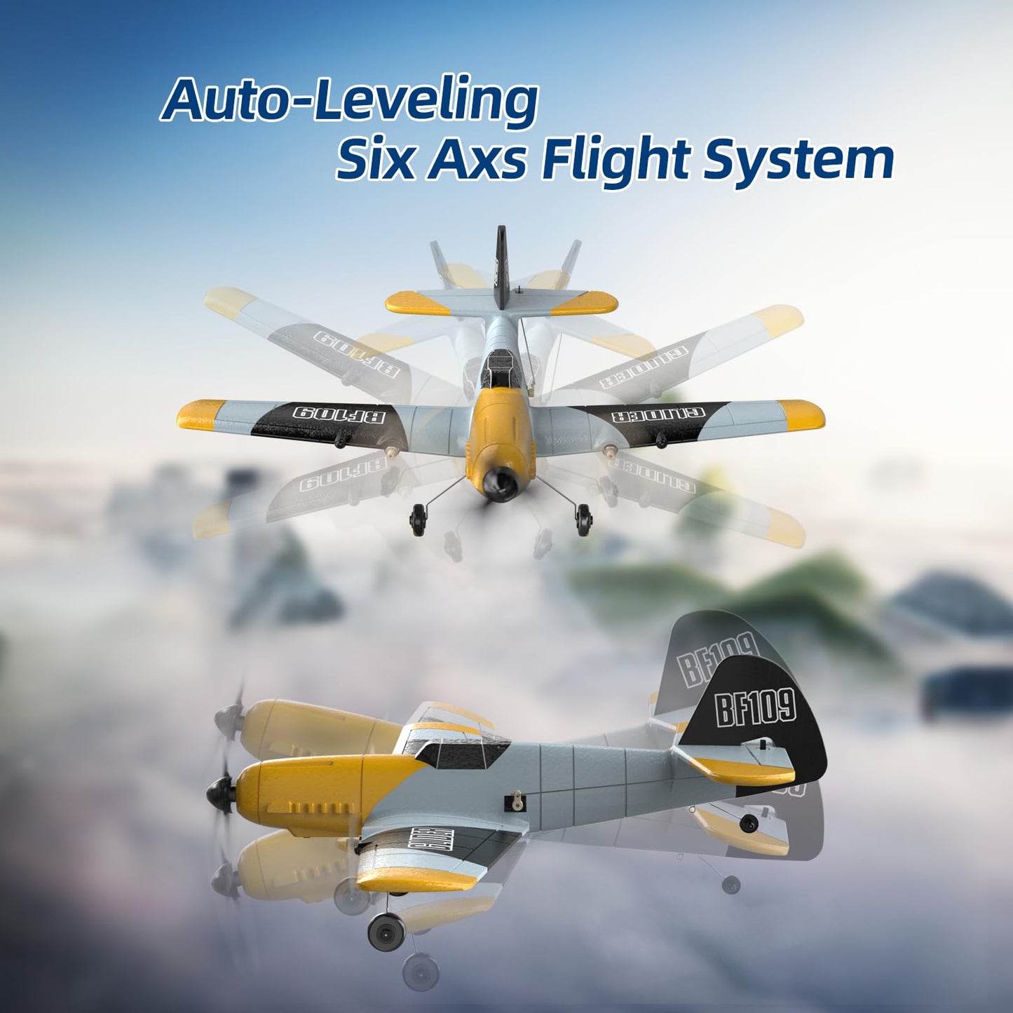 DEERC RC Airplane Messerschmitt Bf 109, 2.4GHz remote control airplane with 6-axis gyro stabilizer, 3-channel RTF RC glider toy for beginners, kids, adults.