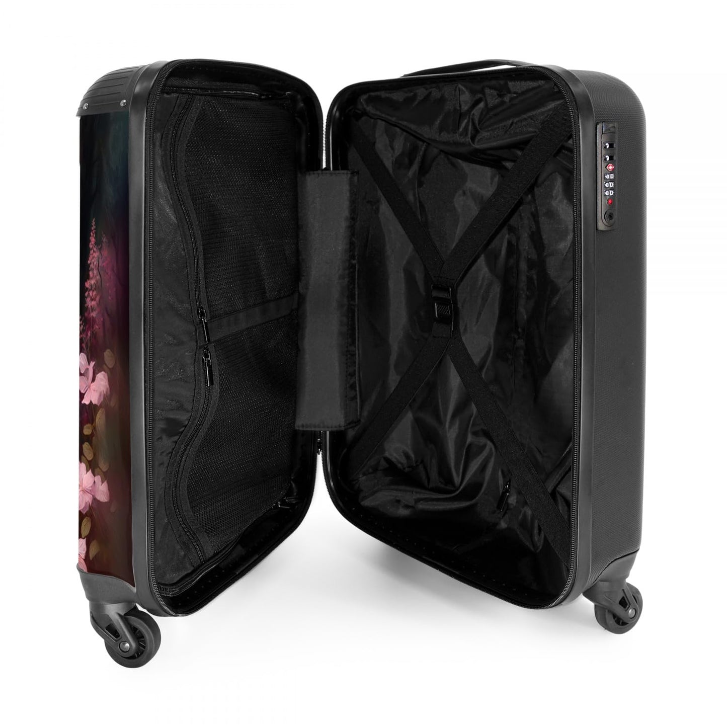 NoBoringSuitcases.com® Kids suitcase for girls travel luggage with wheels carry-on luggage horse - Pink flowers - Nature - Forest - 55x35x20cm