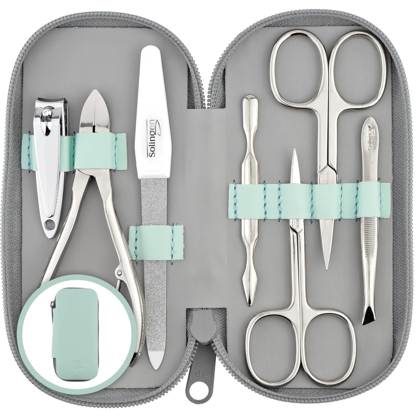 marQus Solingen Manicure Set for Men and Women 7 Pieces with Nail Clippers - Made in Germany for Hand and Foot Care - Genuine Leather Case Handy and Soft.