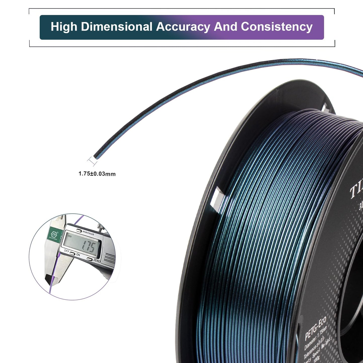PETG filament 1.75mm, TINMORRY Enhanced PETG-Eco 3D printing materials, compatible with Bambu FDM 3D printer, 1 KG 1 spool, Chameleon Blue/Purple.