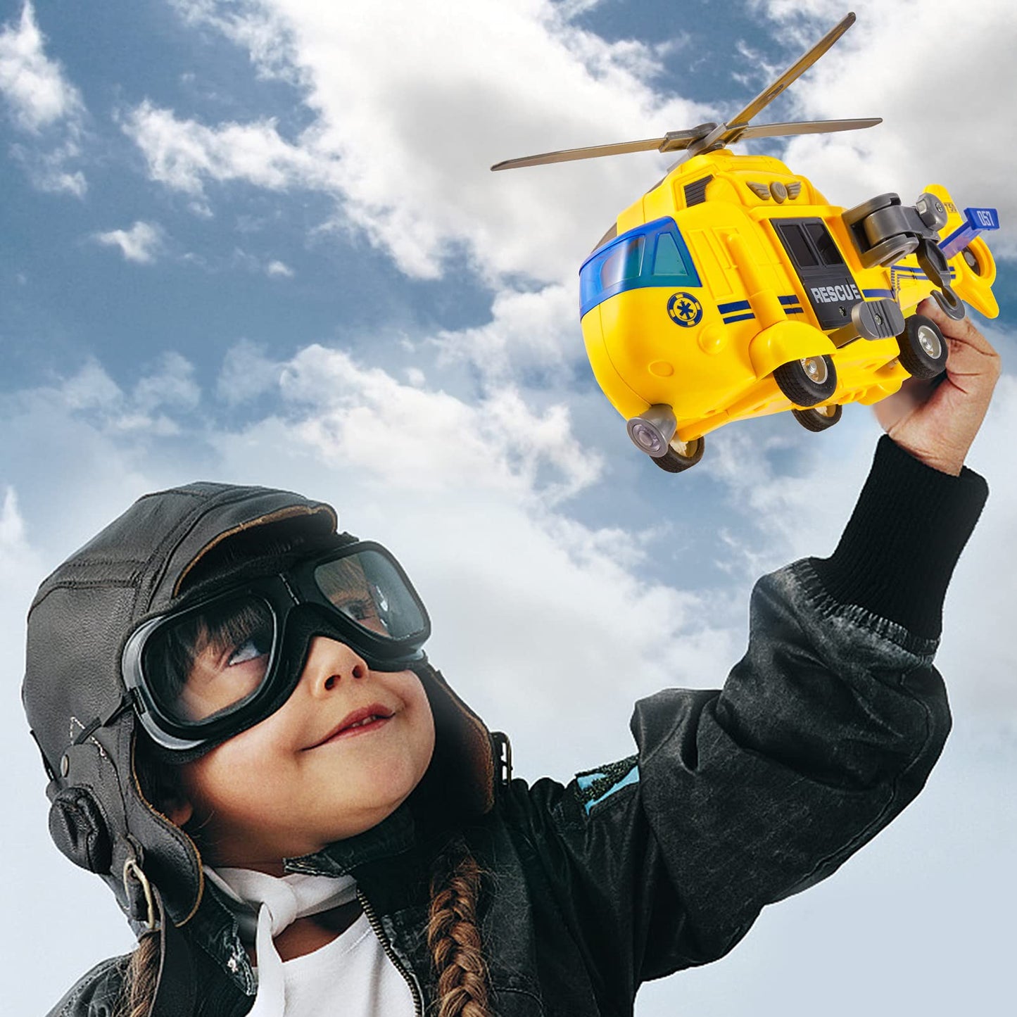 HERSITY helicopter toy with rotating propeller, airplane toy big lights and sounds helicopter kids toy with moving winch, stretcher, 28cm, gift for boy 3 4 5 years.