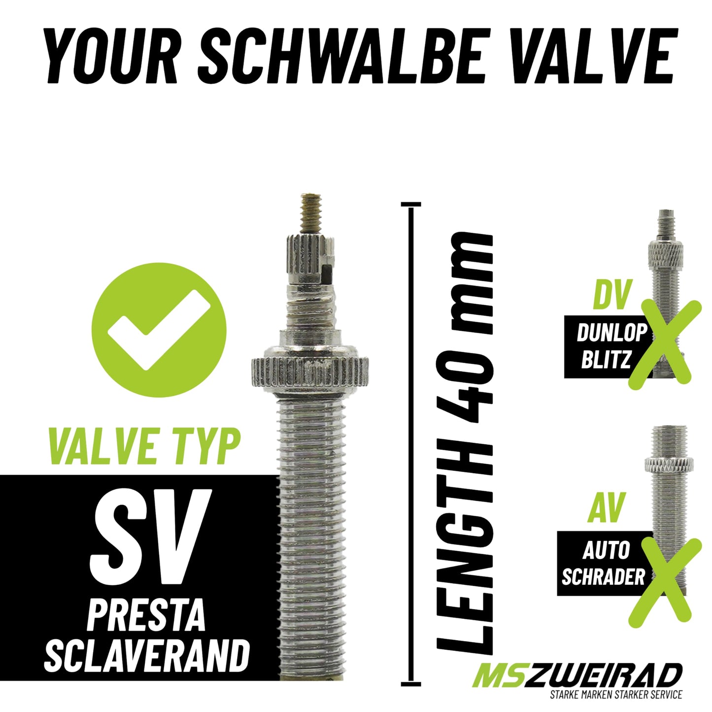 2-pack Schwalbe bicycle tube SV17 40mm 28 inch (28/47-622/635) including 3 MSZweirad tire levers