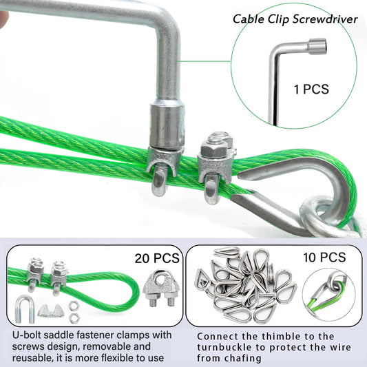 3mm PVC coated wire rope, 30M metal steel wire trellis kit, multi-use clothesline cable for T post | Climbing vine plants outdoors | String light hanging kit