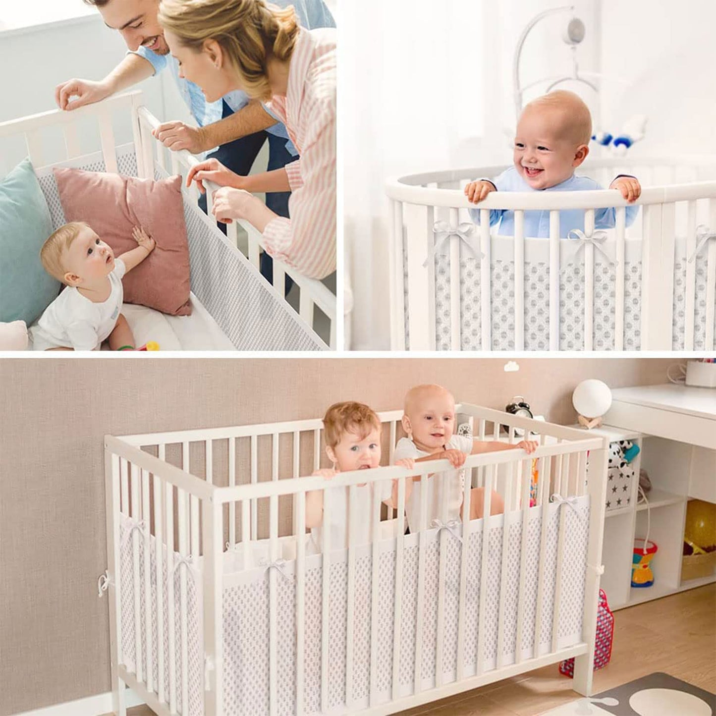 Crib Bumper Pad, 2 Pack Baby Bumper, Head Bumper for Baby Crib, Breathable Crib Bumper, Baby Crib Breathable Protection, Bumper Pads for Toddler Beds, Crib Rail Padding.