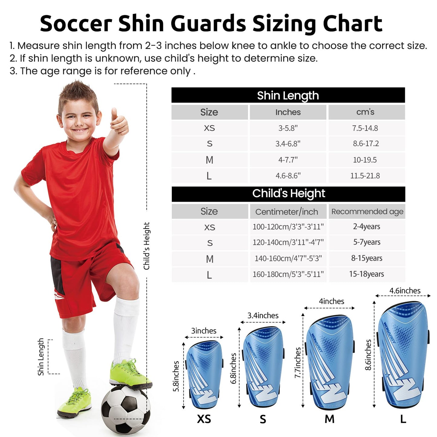 Shin Guards for Kids Soccer Shin Pads - Soccer Gear with Adjustable Velcro Straps - Lightweight Durable Non-Slip Suitable for Boys and Girls Ages 2-18 - Blue L