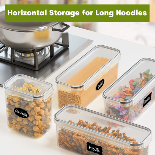 Without Set of 6 airtight storage containers, kitchen storage box with plastic lids, 2.3L spaghetti storage pasta container for noodles cereal cornflakes (2.3L 1.6L)