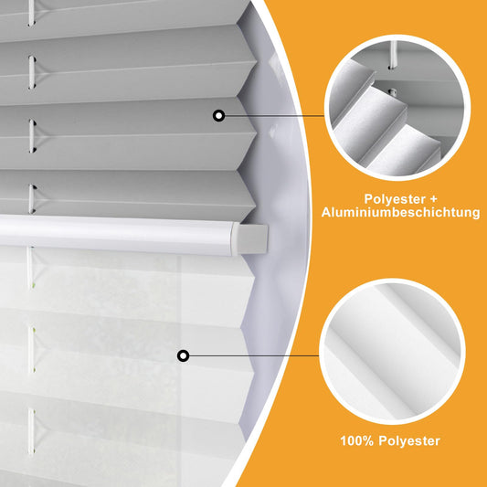Sanfree Day Night Pleated Shade without drilling Darkening Clamp Fix Pleated Shades White-Grey 65x90cm (WxH) Darkening pleated shade Thermo Pleated Shades Clamp Roller Blinds 100% Blackout Roller Blinds for Windows & Doors