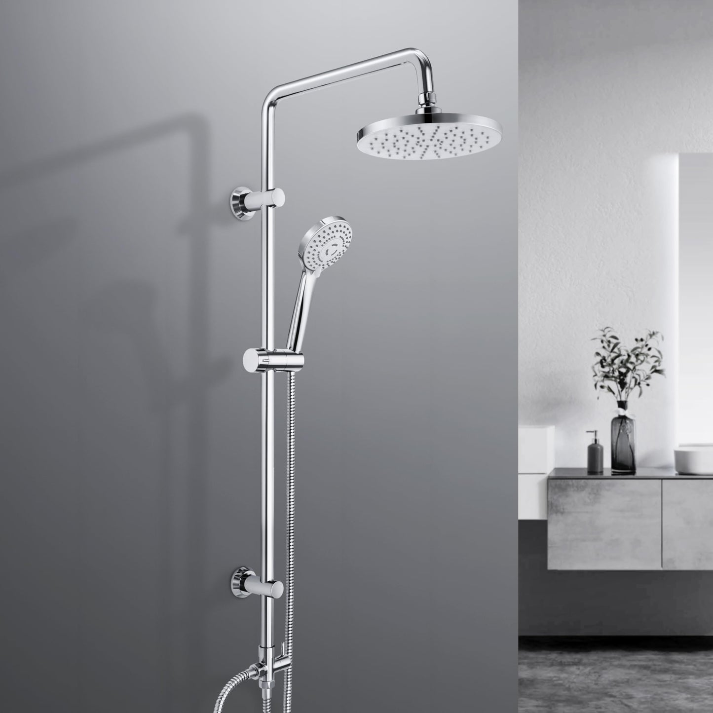 JOHO Stainless Steel Shower System Shower Set Shower Rod Rain Shower Set with ABS Shower Head D20cm