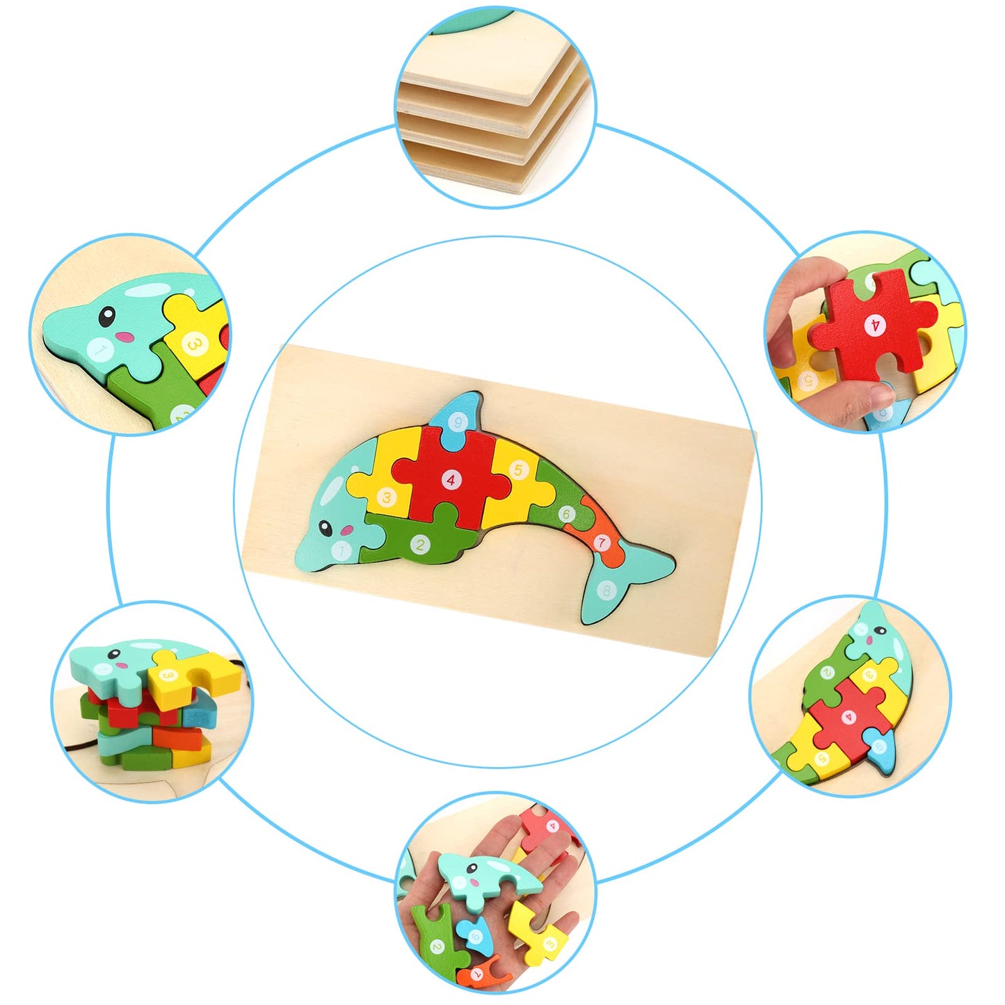 Wooden puzzles for toddlers aged 1-3, Montessori toy for kids aged 2+, educational wooden puzzle game, gift for 1 2 3 year old boys and girls - 4-pack