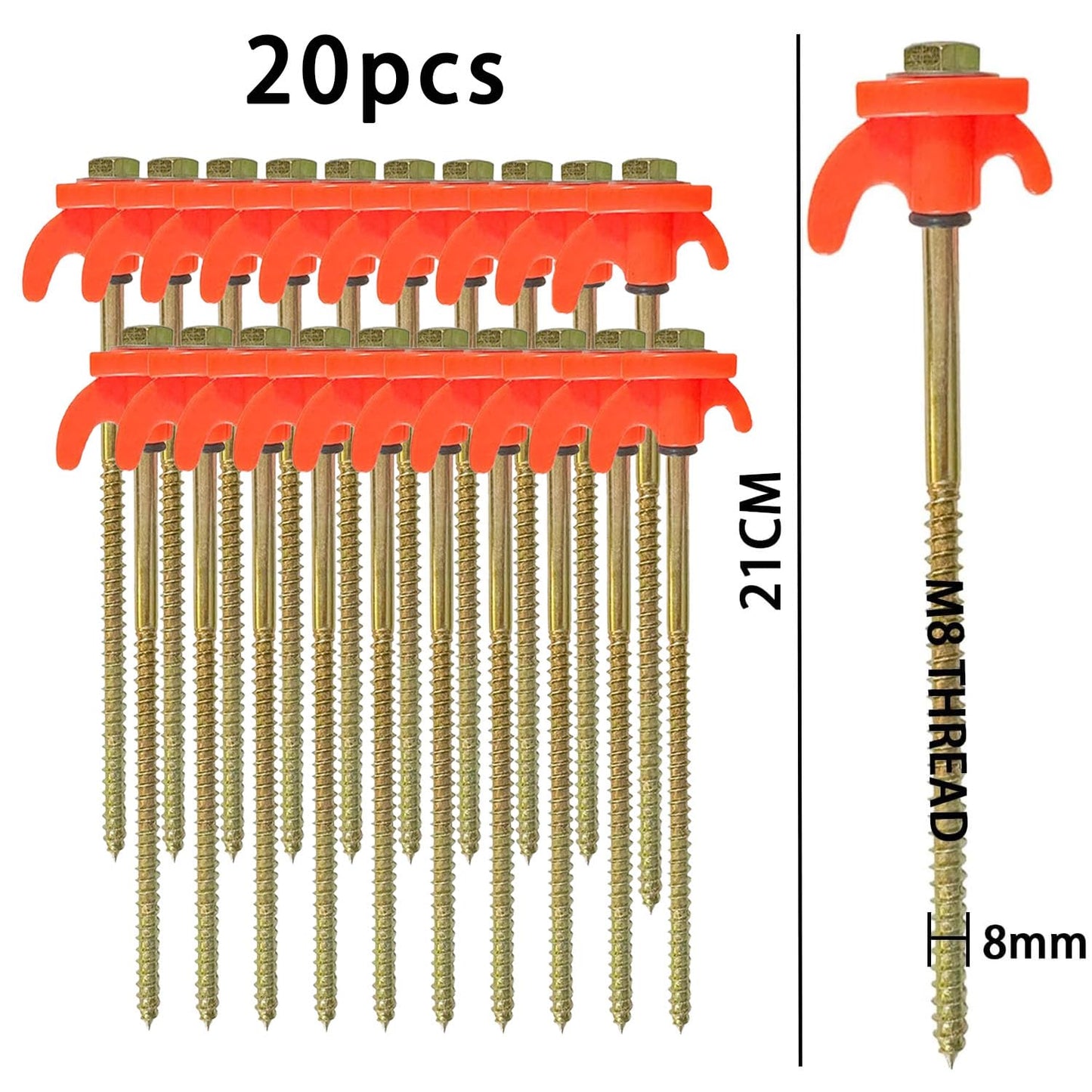 KEELYY 20x tent pegs, steel pegs with thread, screw pegs for camping, tent stakes stable for camping and outdoor, tent hooks for hard ground, forest, meadow, grass, sturdy & strong