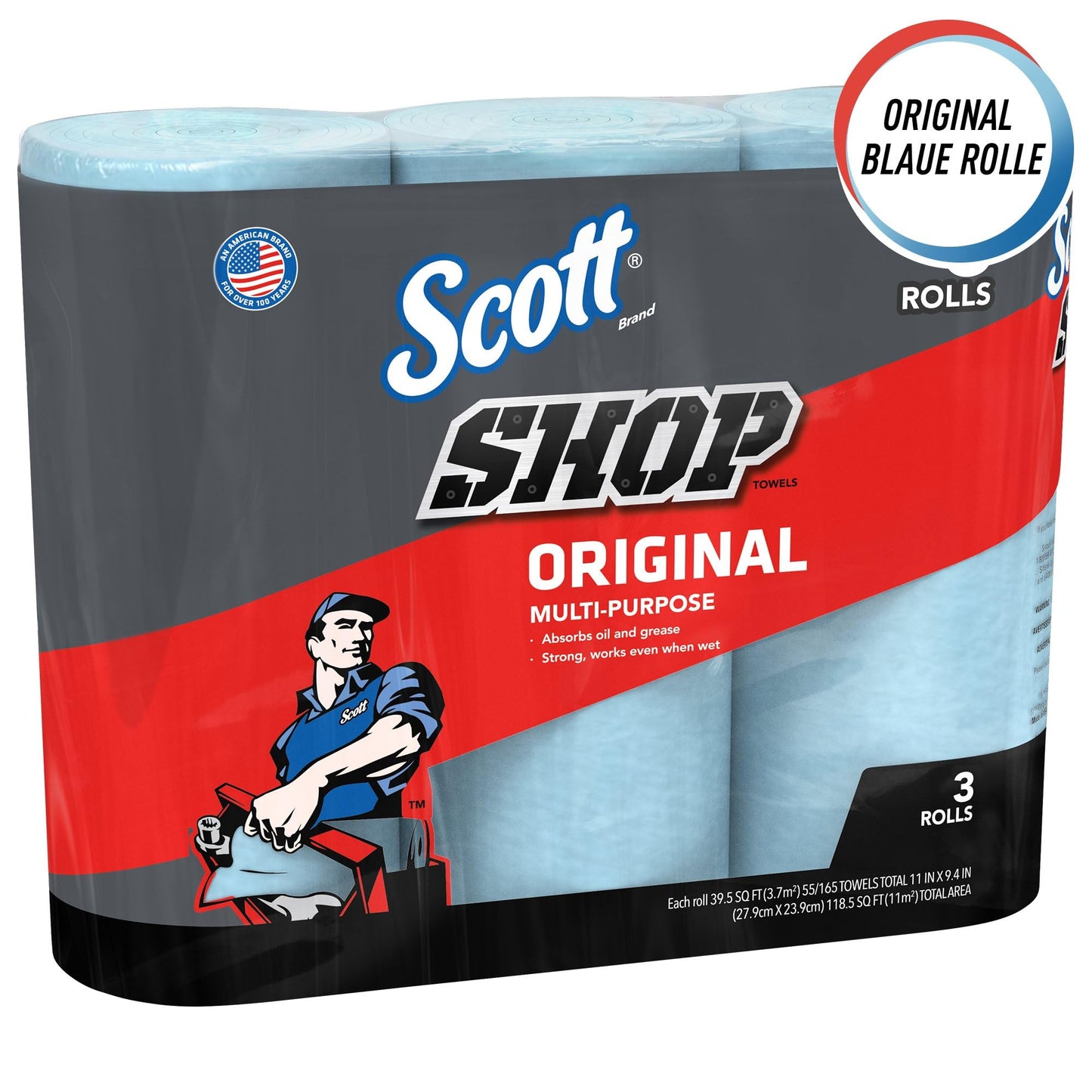 Scott Shop Towels Original 75143 - Durable cleaning cloths in blue - 10 packs of 3 blue rolls with 55 disposable wipes each (1,650 total paper wipes) - Wipes