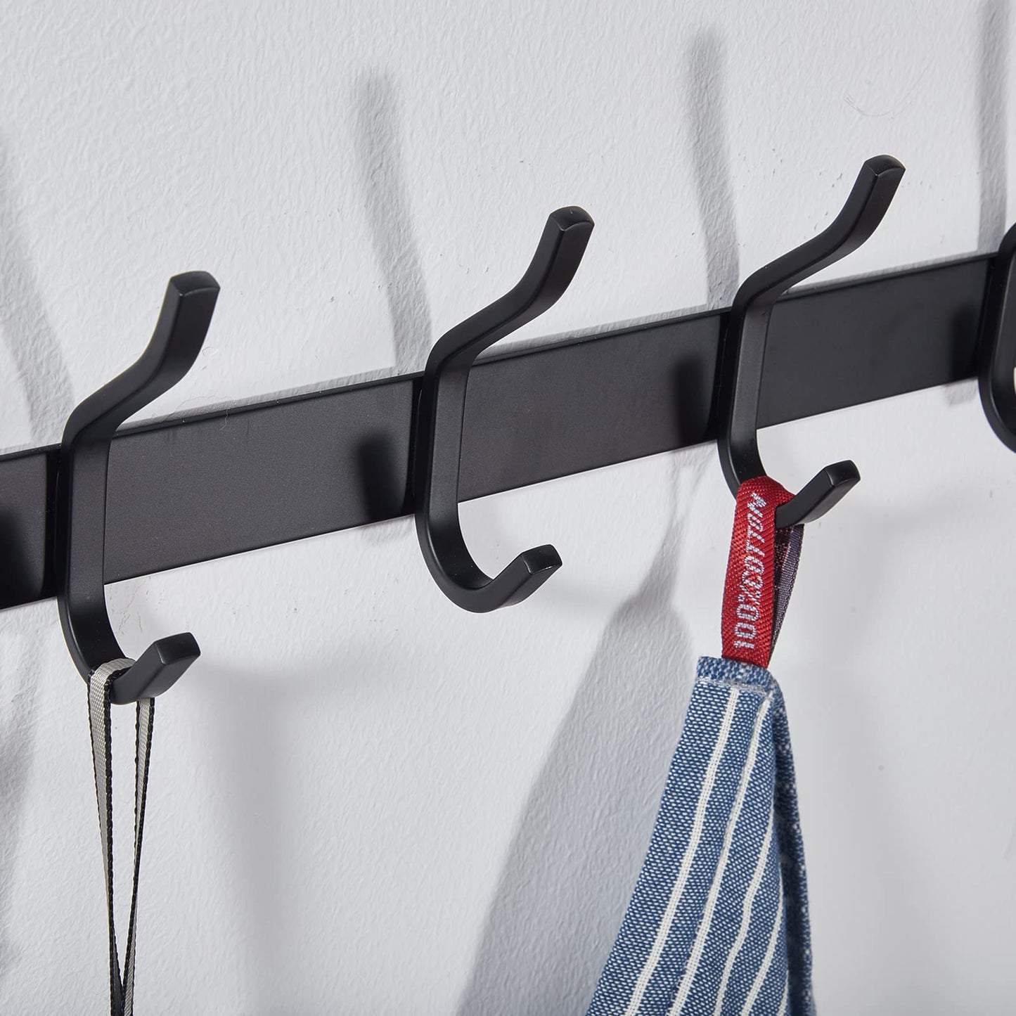 MEIJO stainless steel coat hooks, hook rail coat hooks wall with 8 hooks, coat rack wall coat rack for bedroom bathroom kitchen (Black, 8 hooks 2 pieces)