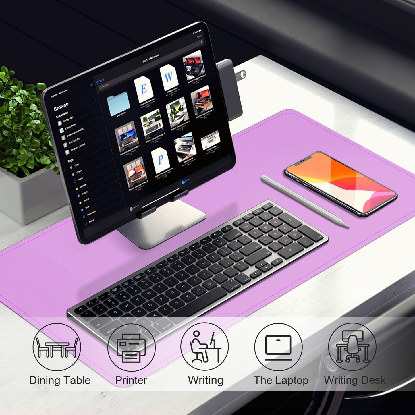 Large desk pad - Double-sided leather desk pad with suede, Waterproof desk pad table protection, Desk pad for writing and painting (Lilac, 120x43cm)