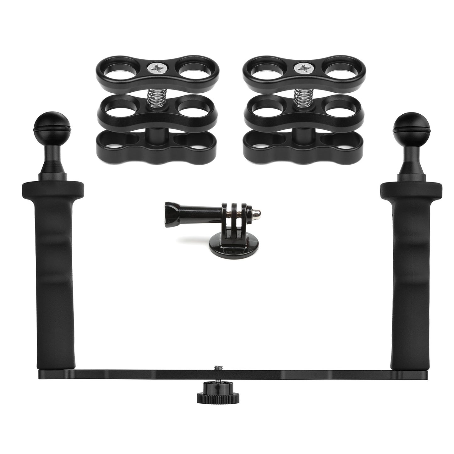 SHOOT Handheld Stabilizer Dual Handle for GoPro Hero 13/12/11/10/9/8/7/(2018)/6/5/4 Cameras and Underwater Dome Port and all Video Light Camera Camcorder LED Light with Ball Head Mount Adapter
